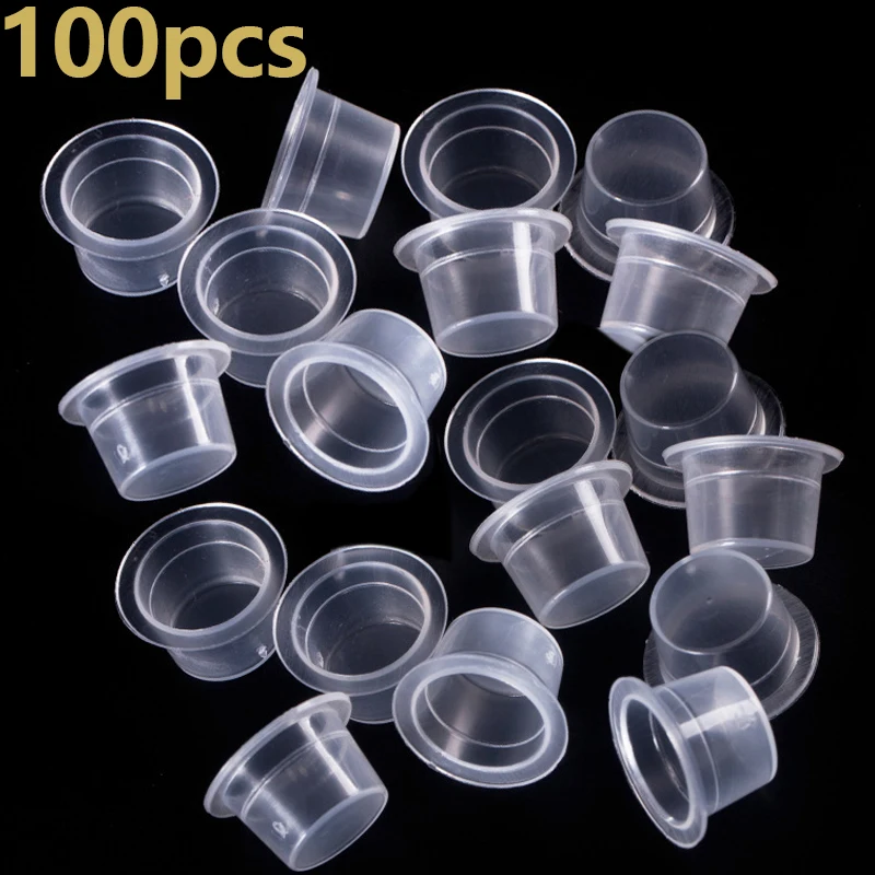 

100pcs Disposable Tattoo Ink Cups Plastic Pigment Clear Holder Container Caps Tattoo Permanent Makeup Microblading Accessory