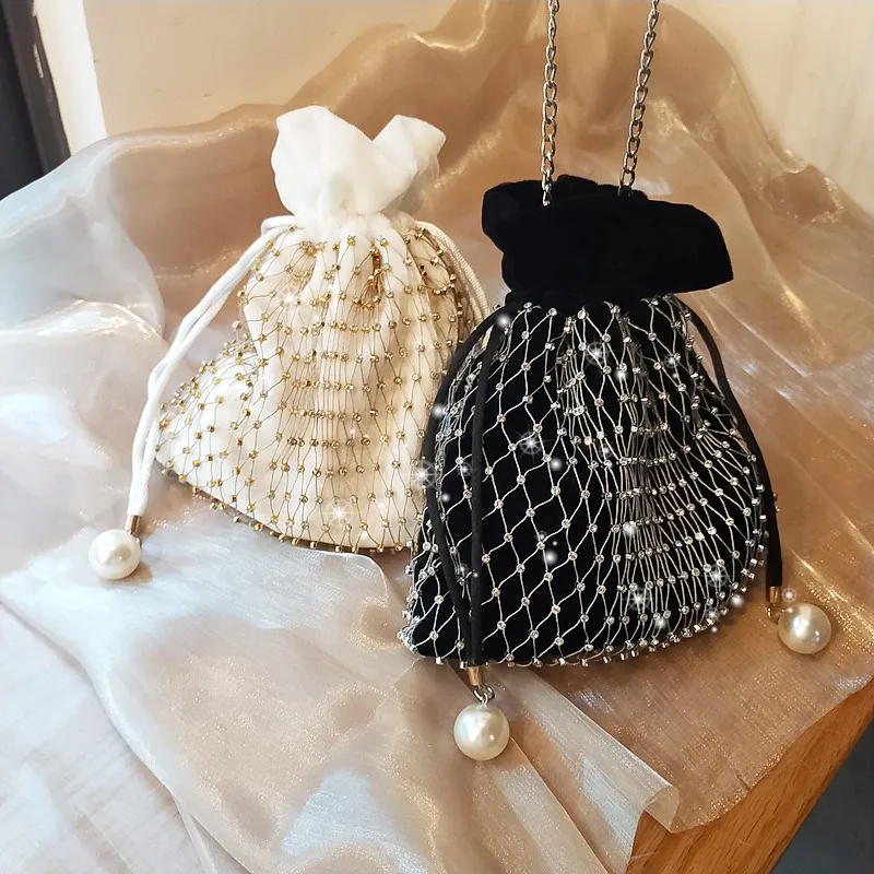 

Fairy Bag Small Diamond Bag Shiny Mesh Rhinestone Party Banquet Bag Flashing Girl Bucket Banquet Bag For Women