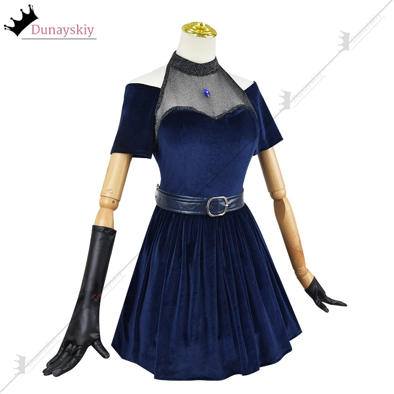 Mizi 퍼플 가운 원피스 코스프레 의상, 애니메이션 외계인 무대 롤 플레잉 핑크 그라데이션 블루 가발 헤어 세트, 2025 애니메이션 파티 코스용