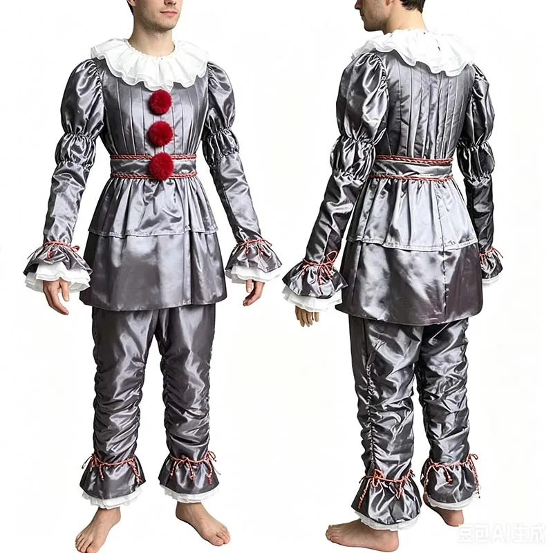 Erwachsenen-Halloween-Kostüme Clown Pennywise Cosplay-Set - Revival Terror Horror Maskerade Karnevalskleidung Outfits für Männer Frauen