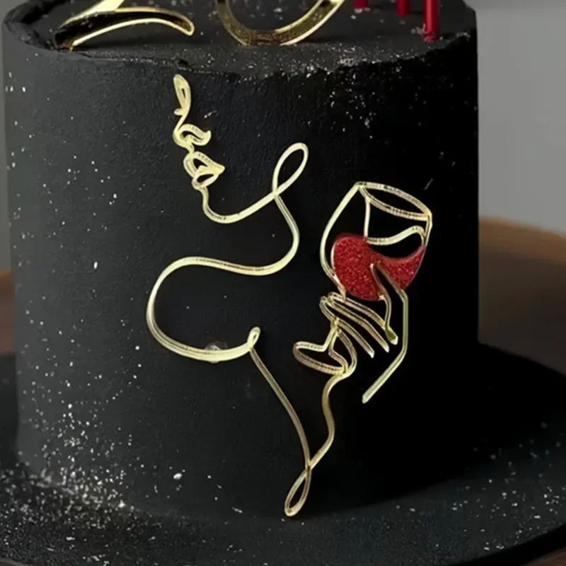 Ins Line GirlHappy Birthday Cake Topper Dekoration Gold Acryl Abstrakte Kunst für Hochzeit Mädchen Party Cake Topper Backzubehör – Detail 2