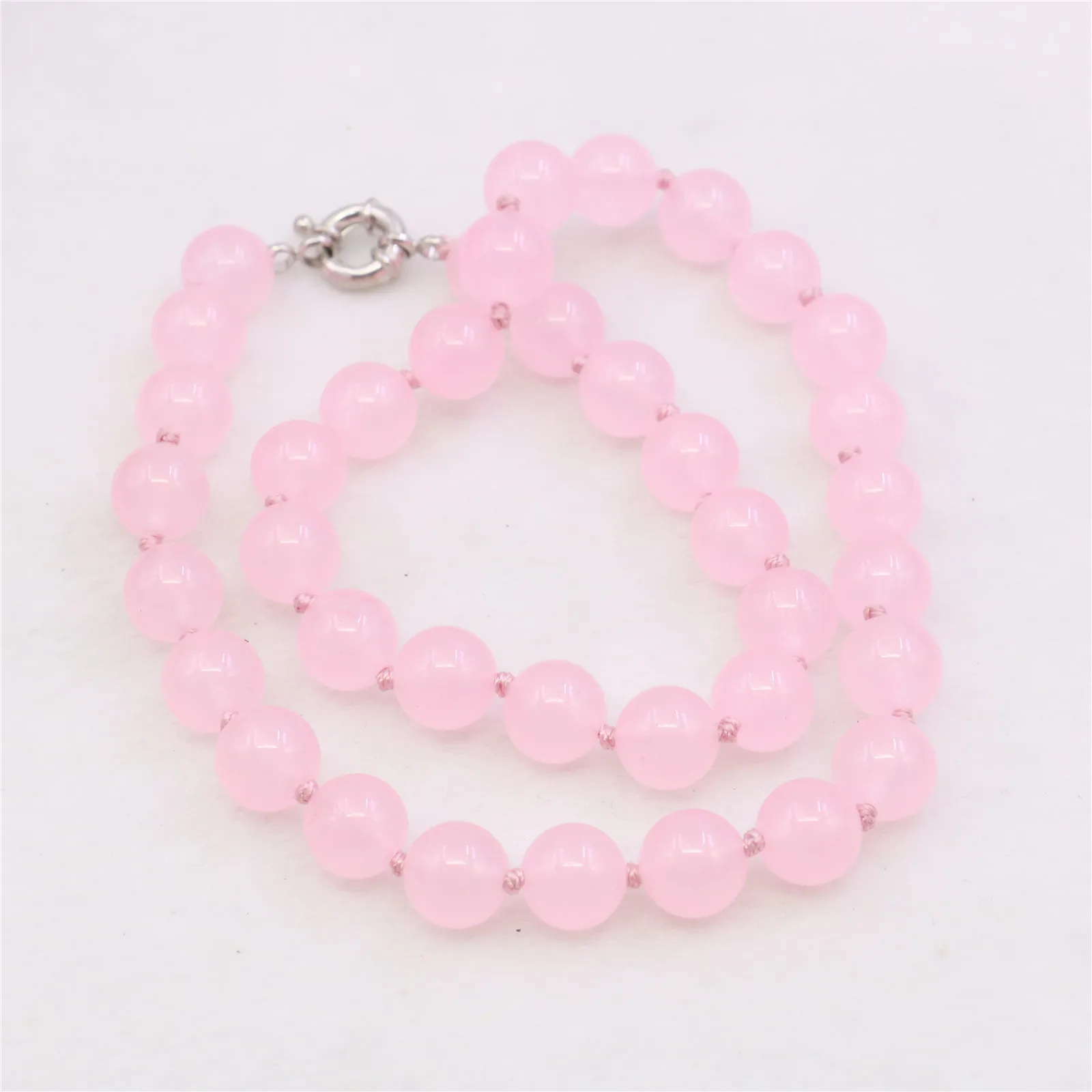 10mm Round Pink Jades Chalcedony Jaspers Necklace Natural Stone Hand Made Women Girls Neckwear DIY Fashion Jewelry Making Design