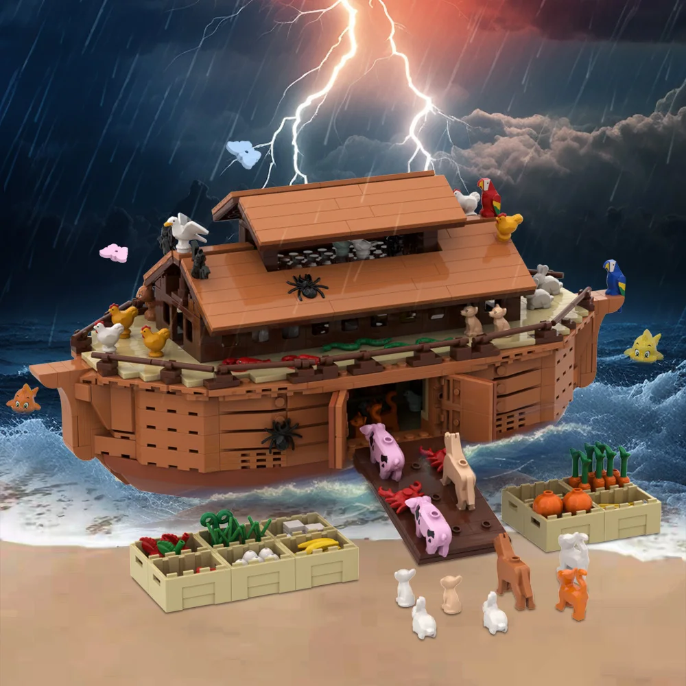 

MOC Medieval Noah's Ark Ship Model Building Blocks Cute Mini Animals Creative Nautical Architecture Bricks Toy Gift Collection