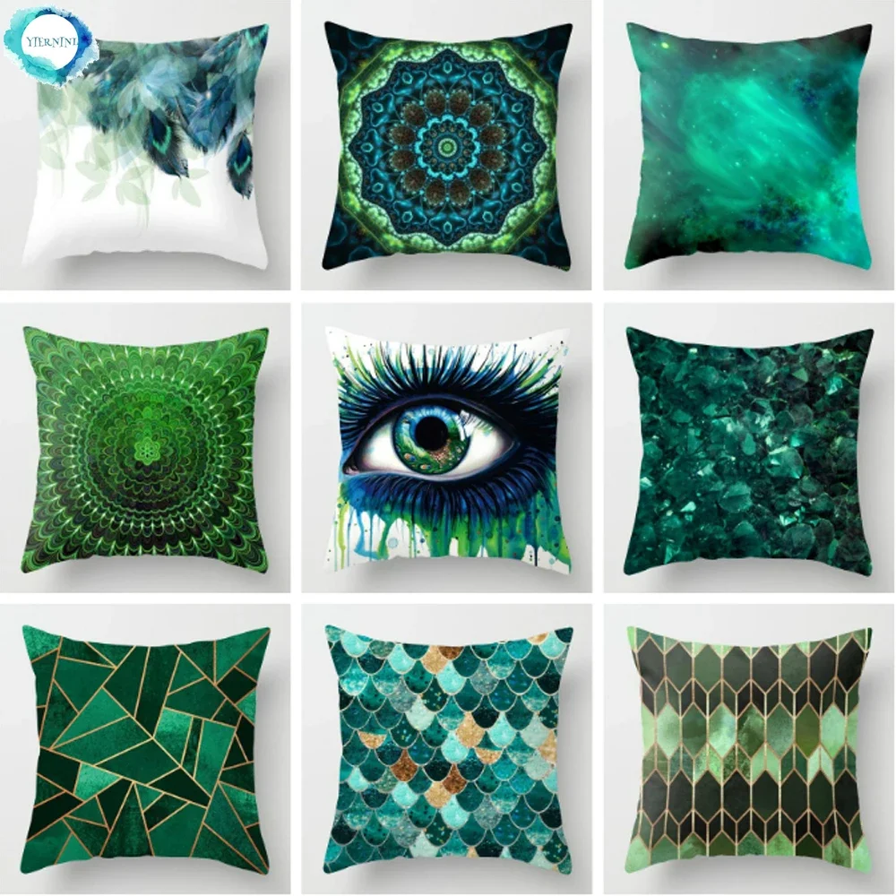 

Eye Geometry Abstract Green Polyester Cushion Cover Decorative Pillowcase for Sofa Bed Living Room Home Decoration 45X45CM