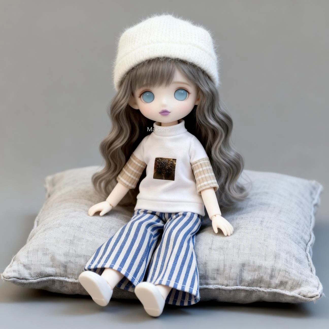 (服のみ) 30cm ファッションドール衣装セット - ソフトニット帽子 + カジュアルトップ + ストライプパンツ |   1/6ドール用のかわいいおしゃれな服