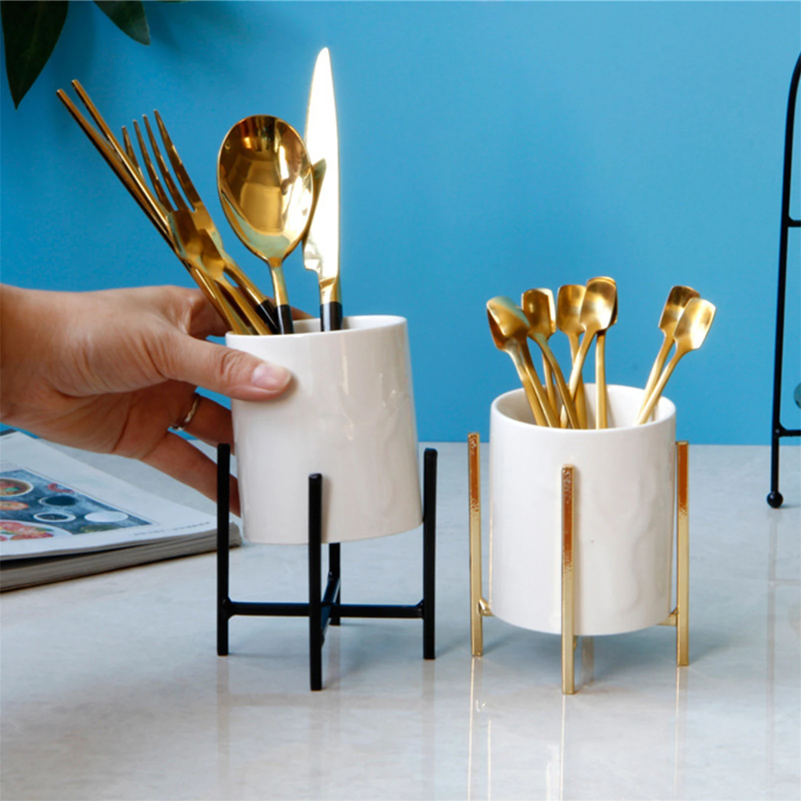 

Simple Storage Jar Kitchenware Organizer Bottle With Holder For Chopstick Fork Spoon Light Luxury Kitchen Storage Accessories