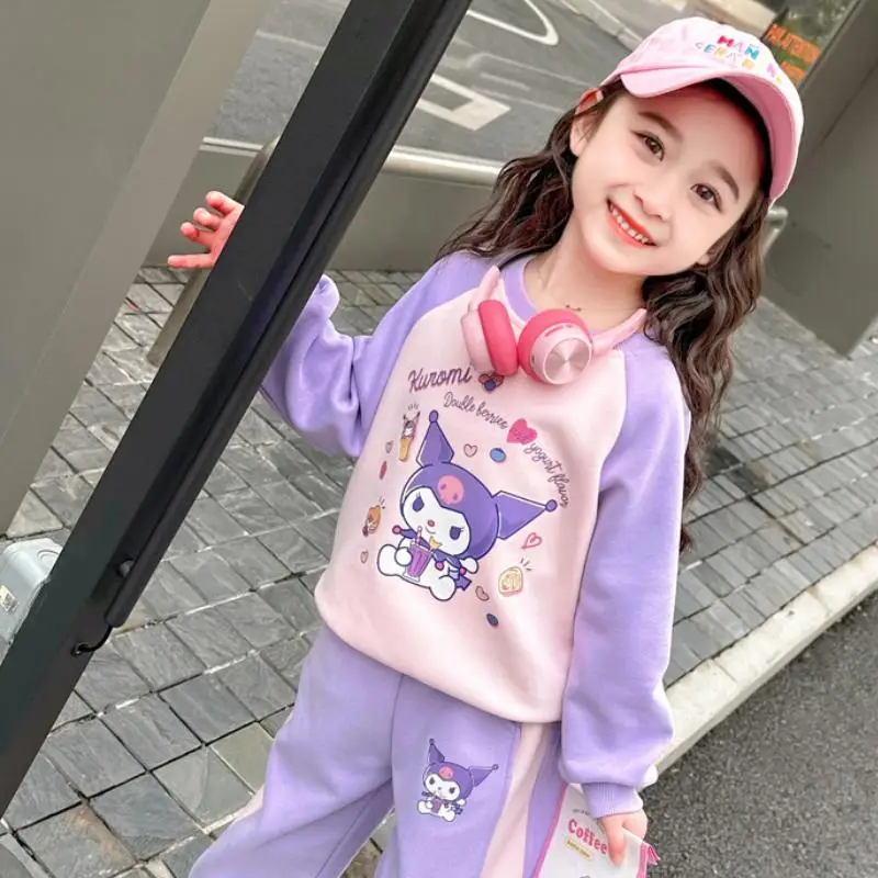 

Kuromi Sanrio футболка для девочек костюм Kawaii аниме мультфильм корейская версия весна осень новый свитшот с принтом брюки повседневный спорт