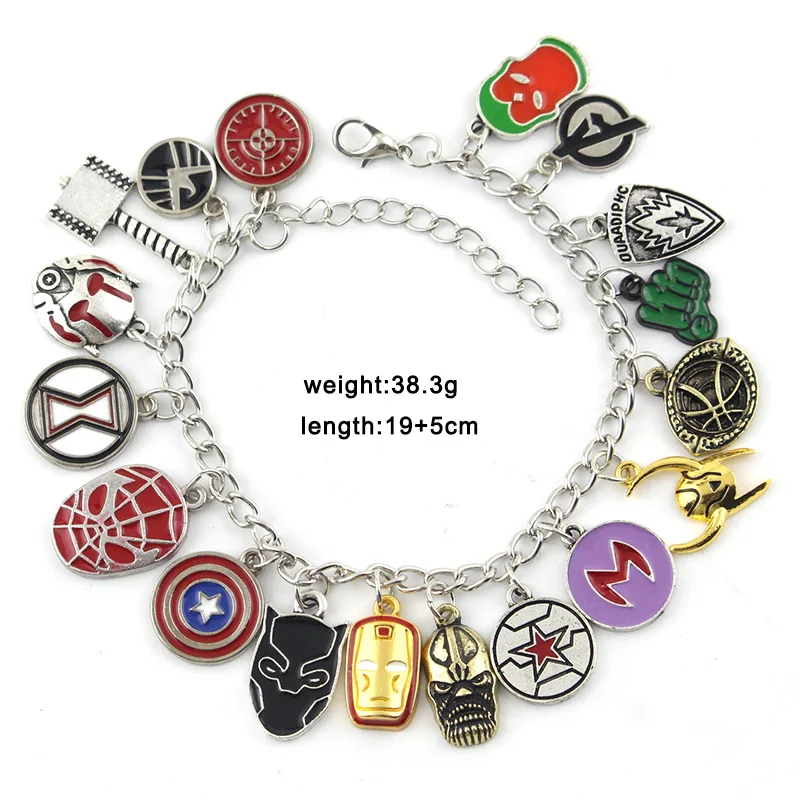 Marvel Avenger Bracelet Spiderman Panther Ironman Hammer Antman Loki Captain America Charm Bracelet Jewelry Boy Friend Gif