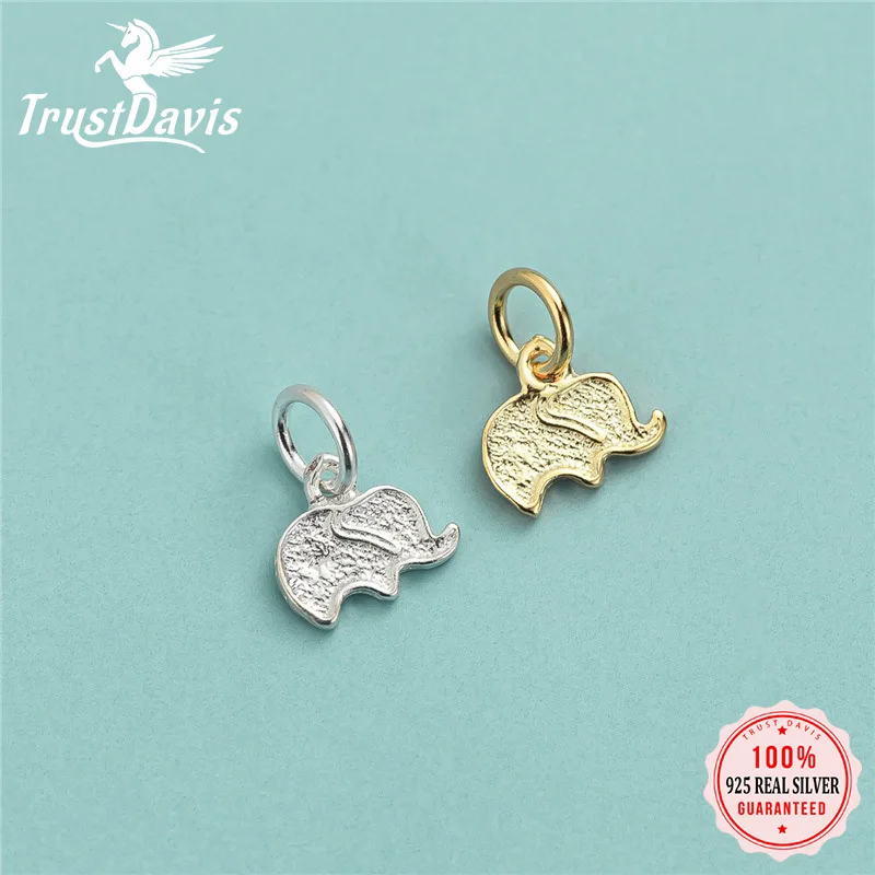 

TrustDavis Real 925 Sterling Silver fashion Cute animal Small Elephant Charm Pendant Handmade DIY Accessories Wholesale DZ1682