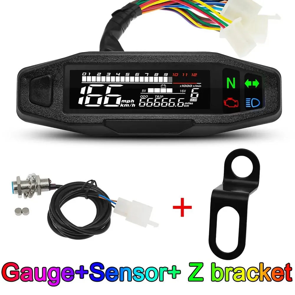 AD Universele motorfietssnelheidsmeter Digitale snelheidsmeter LED-toerenteller Dashboard Instrumentenpaneelmeter LCD-scherm Y-beugel - afbeelding 1