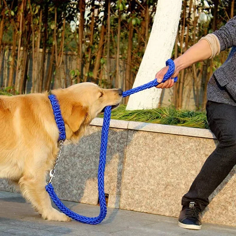 Correa de nailon grueso superfuerte para perro, collar ajustable de doble fila de lona verde militar para perros medianos y grandes, 130cm