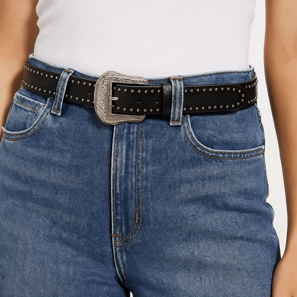 

Metal Buckle PU Leather Rivet Belt Korean Style Gothic Wide Waistband All-match Jeans Trouser Decor Y2K Girl Waistband Party