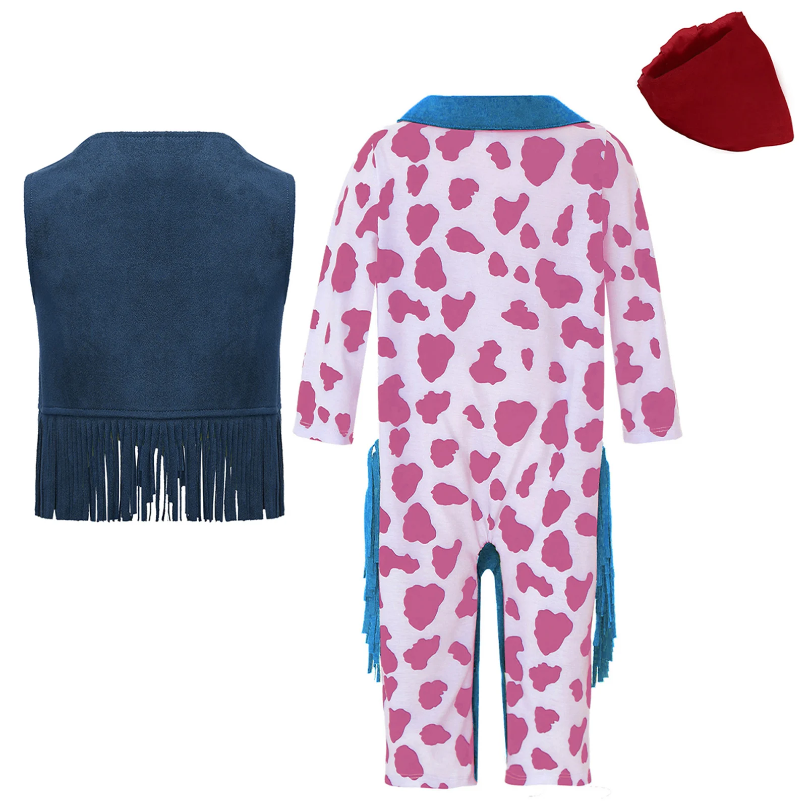 תחפושת קאובוי מערבית לתינוקות בנים עם שרוולים ארוכים, חגורת קאובוי ושמלת בנדנה לפורים ולקרנבל