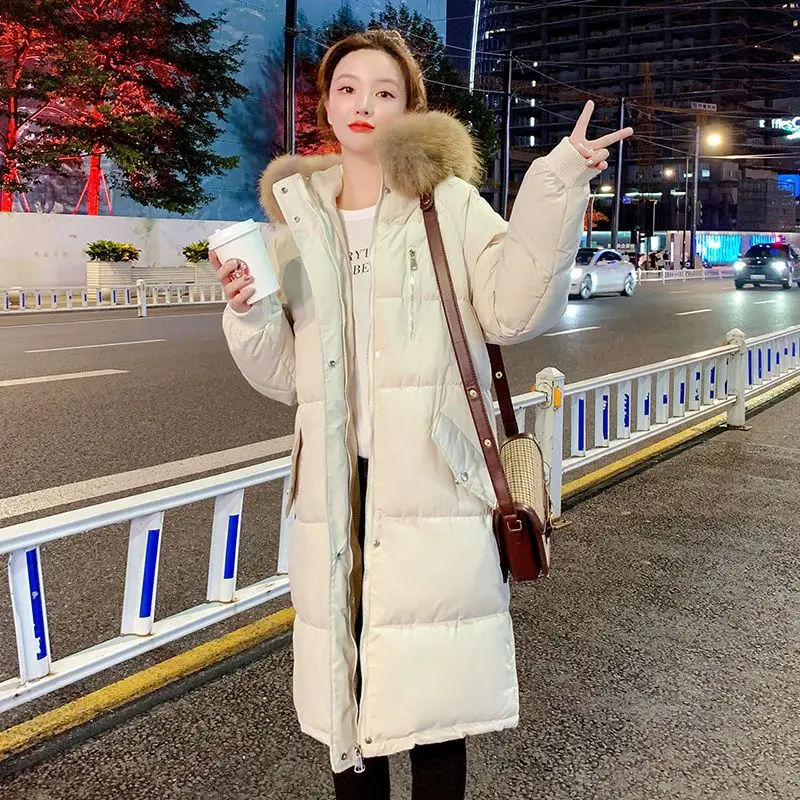 

New Womens Cotton Clothes, Long Winter Cold Warm Down Cotton Jackets, Female Hooded Fur Collar Parker Overcoat Casua Padded Coat