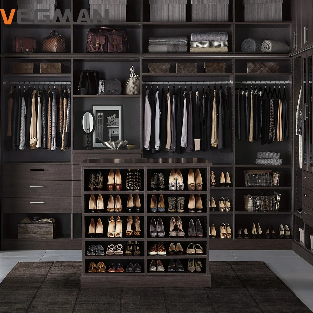 

Brown Walk in Closet Custom Wardrobe Luxury Bedroom Multifunctional Storage Wardrobe