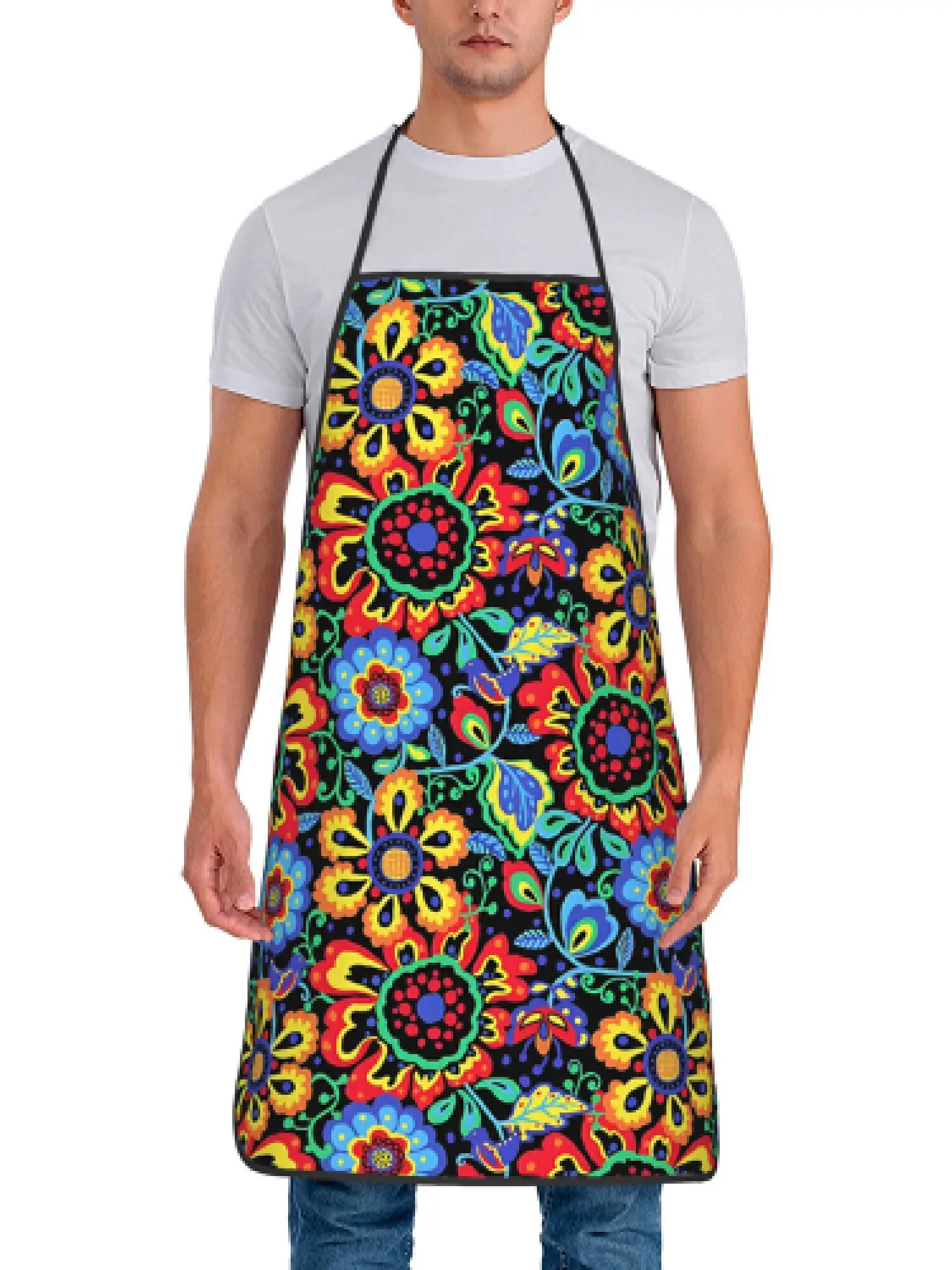 Humorous Apron Featuring Scandinavian Folk Art Floral Designs, Perfect for Cooks in Restaurants