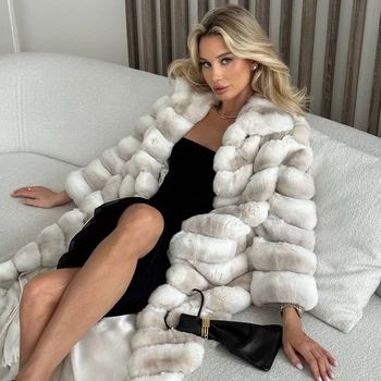 女性のための冬の毛皮のコート、自然なチャイナチラジャケット、ウサギの毛皮、暖かい、2024、2021