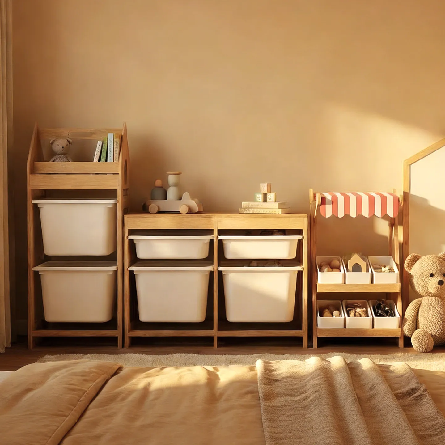 Beech children's toy storage cabinet Solid wood classification  rack Household living room against the wall Book