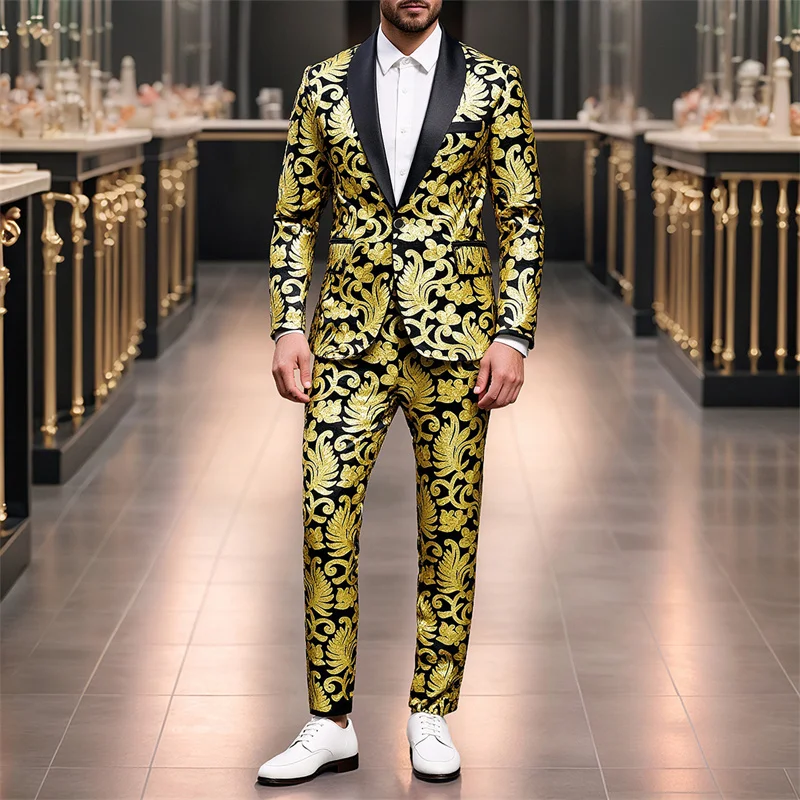 

2026 New High-quality Sequined Men's Two-piece Suit, Fashionable Party and Singer Performance Costumes in The Same Color