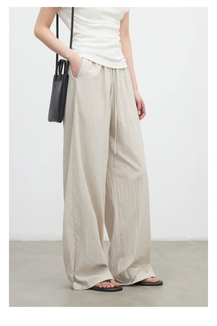CHIC VEN New Women Pants Solid Loose Casual Wide Leg Pant Elastic Waist Female Thin Trousers Pleated Spring Summer 2026