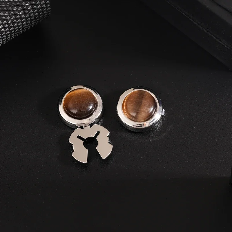 Cat's Eye Stone Button Cap Non-French Shirts Clamshell Cufflinks Round High-end Men's Shirt Buttons Accessories Gifts for Men