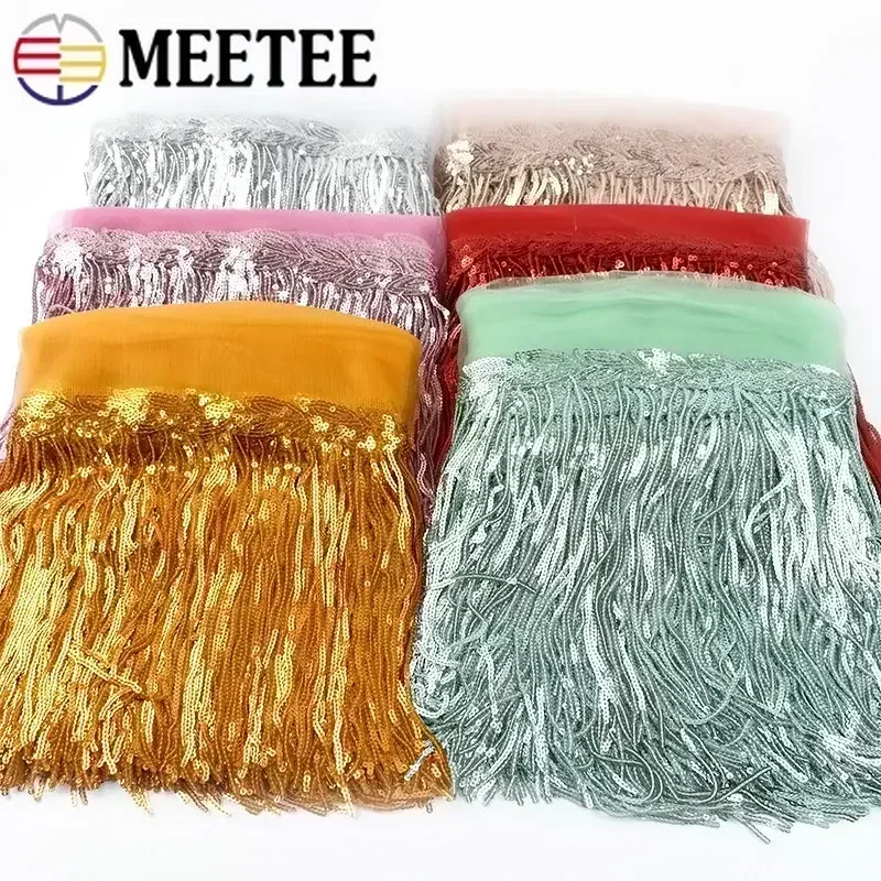 1/2/3Yards 20cm Sequin Fringe Tassel For Sewing Lace Trim Glitter Ribbon Tapes DIY Dance Performance Decoration Sewings Material