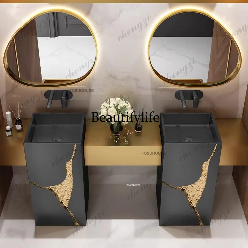 PP European Hotel Pedestal Basin Water Ripple Stainless Steel Bathroom Sinks Home Garden Art Washbasin Luxury Bathroom Furniture