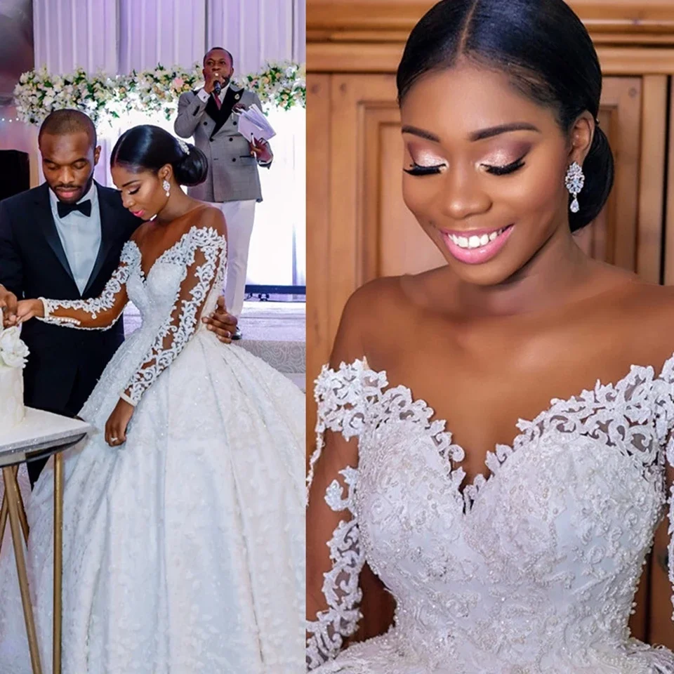 

Элегантное белое свадебное платье А-силуэта с кружевными аппликациями, сексуальное, с V-образным вырезом, длинными рукавами, для танцев, на заказ