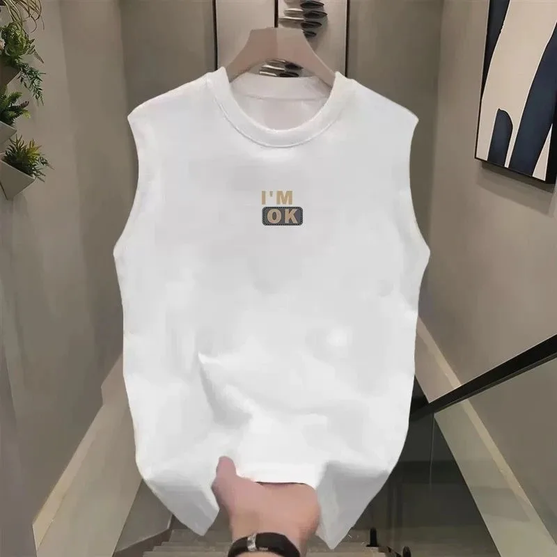 New Men Pure Cotton Off-the-shoulder Short-sleeved T-shirt Trendy Versatile Round-neck Casual Top
