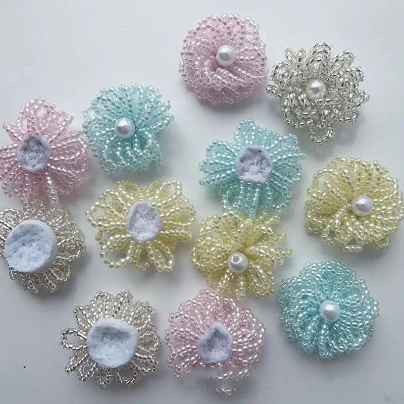 3PCS Pearl beaded flower earrings, hair accessories, clothing patches, fabric patches