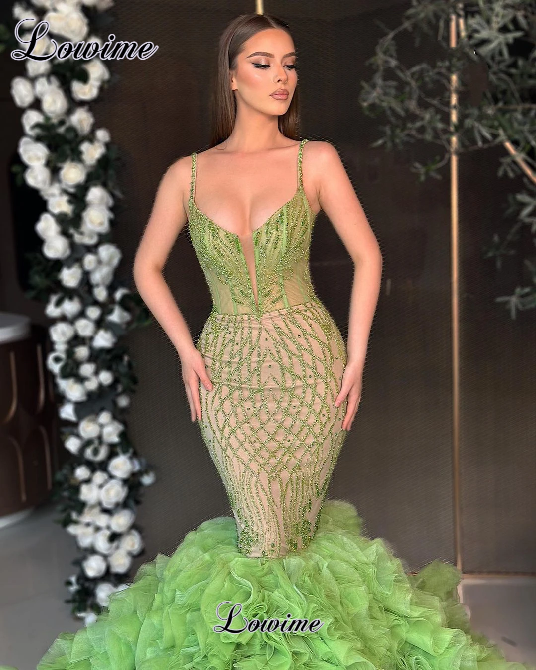 New Elegant Green Prom Dresses Mermaid Spaghetti Beach Cocktail Dresses For A Party Haute Coutures For Women Vestidos De Noche