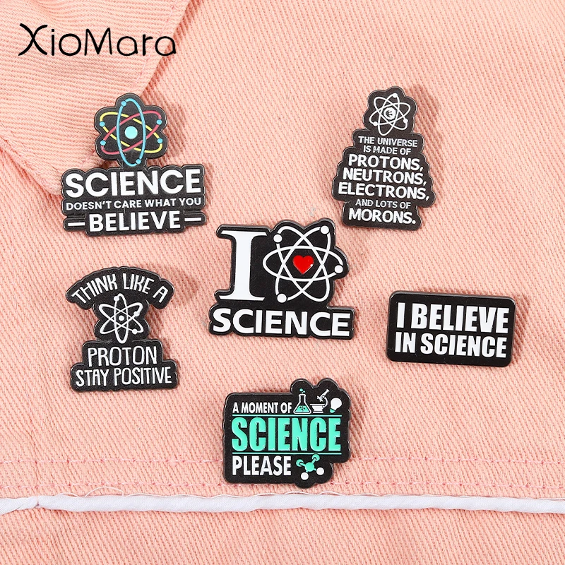 Creative Science Series Enamel Pin I Love Science Believe It Letter Sign Brooches For Scientist Clothes Lapel Badges Gifts