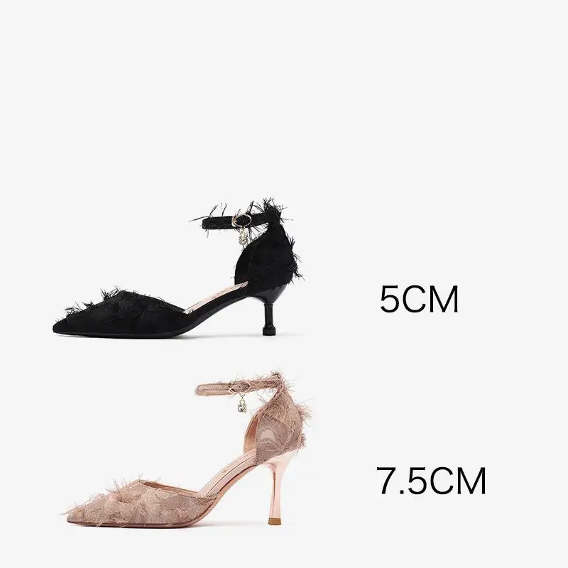 حجم 31-44 أشار تو عالية الكعب أحذية جوفاء حزام الكاحل خنجر كعب أحذية أحذية نسائية #6