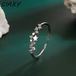 Silver Color Sparkling Zircon Star Rings for Women New Trend Luxury Simplicity Pentagram Ring Bestie Friend Jewelry Gift