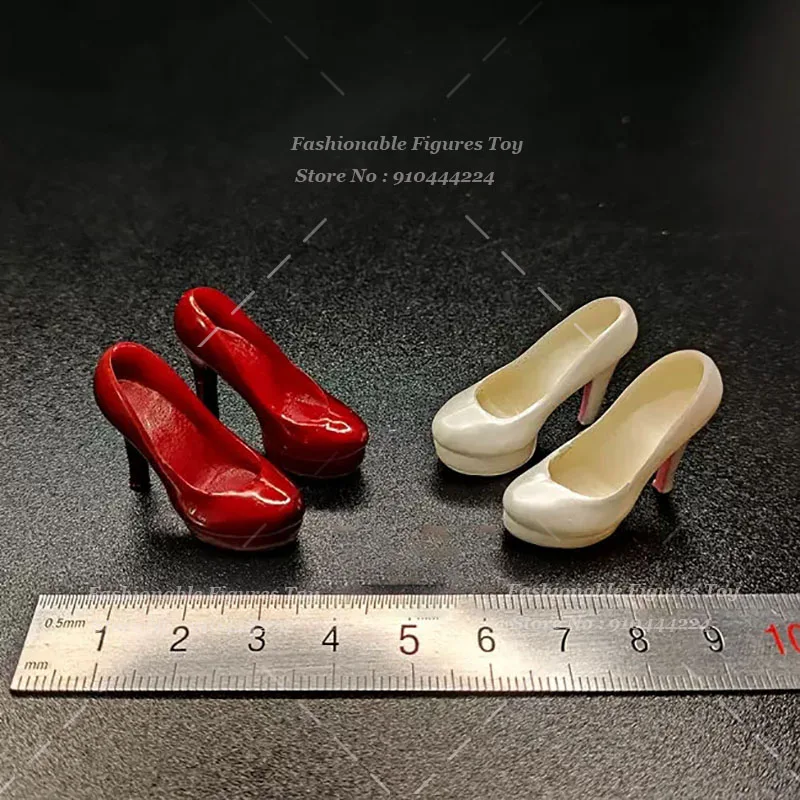 White/ Red 1/6 Women Soldier High Heels Round Toe Stilettos Shoes Mini Dolls Party Accessory For 12