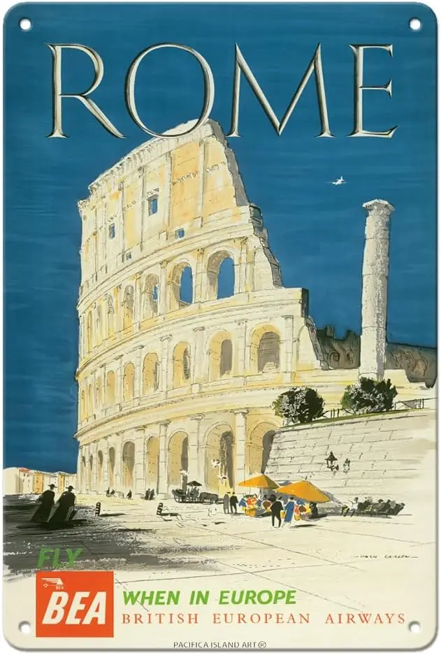 Pacifica Island Art Rome Italy - The Colosseum Flavian Amphitheatre - BEA (British European Airways) - Vintage Airline Travel Po