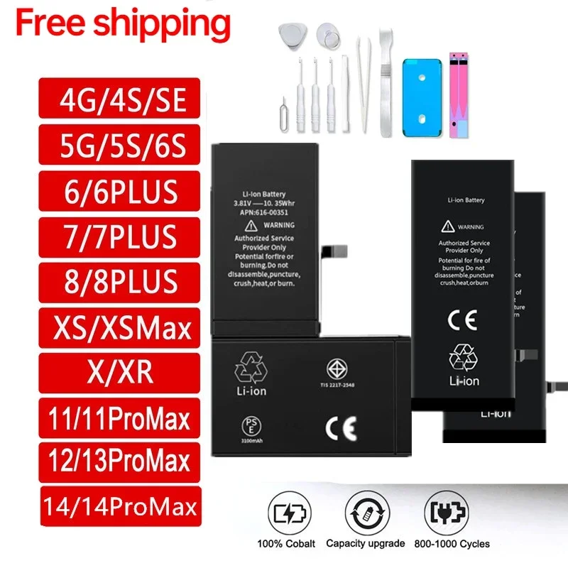 

Original Battery for Iphone 5 6 6s 6splus 7 7plus 8 8p Plus X XR XS MAS 11 12 13 PRO MAX Rechargeable Batteries