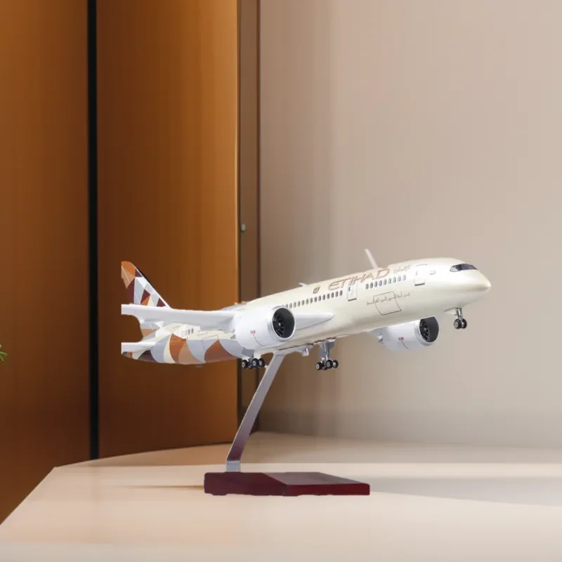 

43cm Aircraft Toy b787 Aircraft Etihad Yellow Air Airplane Model Resin with Light & Wheel Planes Souvenir Decoration Home Plane