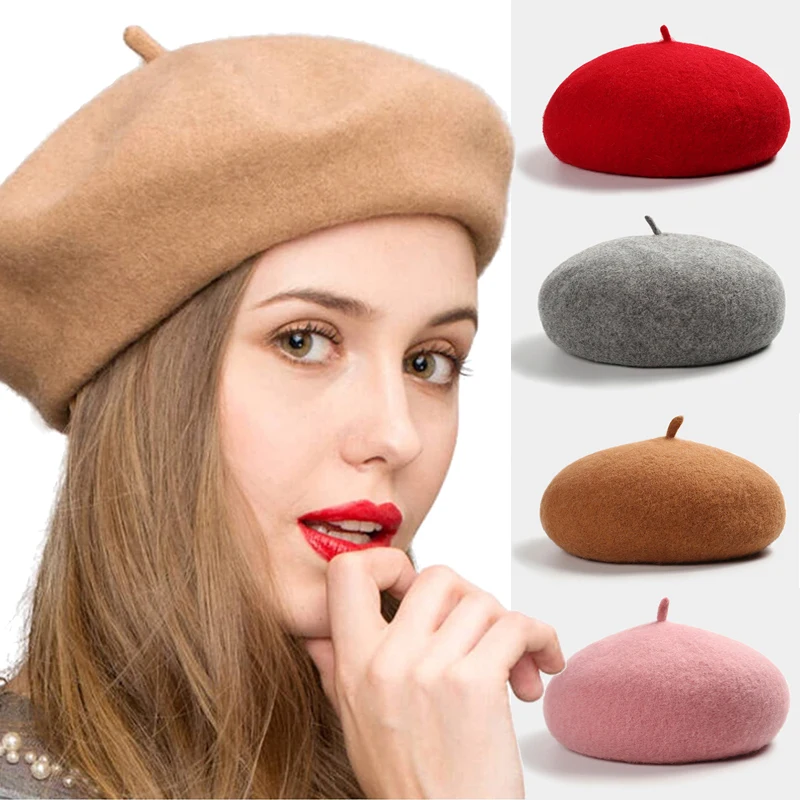 French Beret Caps for Women Autumn Winter Berets Street Style Plain Cap Wool Warm Elegant Femme Girl's Beanie Hat Caps