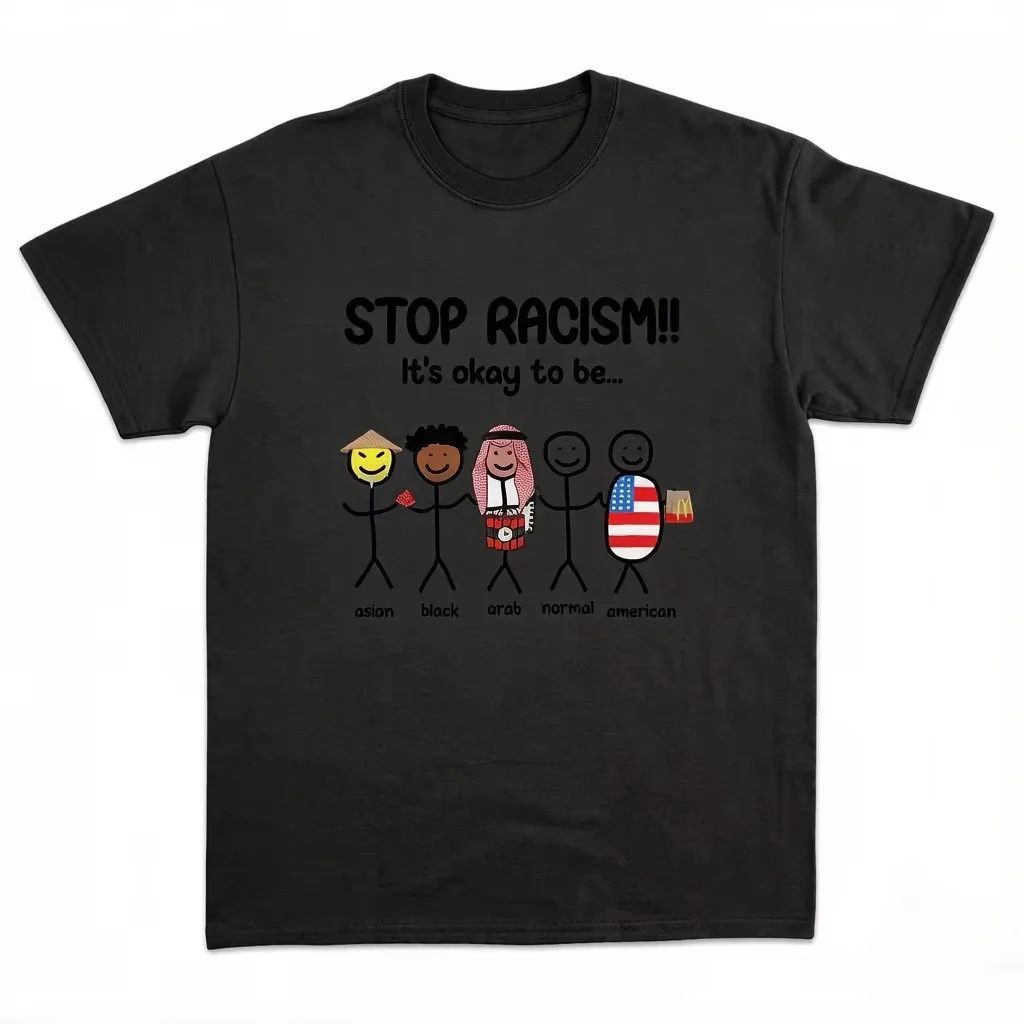 Stop Racism Funny Sarcastic Graphic T-Shirt Harajuku Streetwear Unisex Men Women Summer Short Sleeve Casual Tee