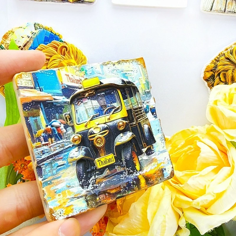 Thailand Rainy Fridge Magnet - Atmospheric 3D Cab in Rain Souvenir Unique Bangkok Street Gift for Travel & Urban Decor