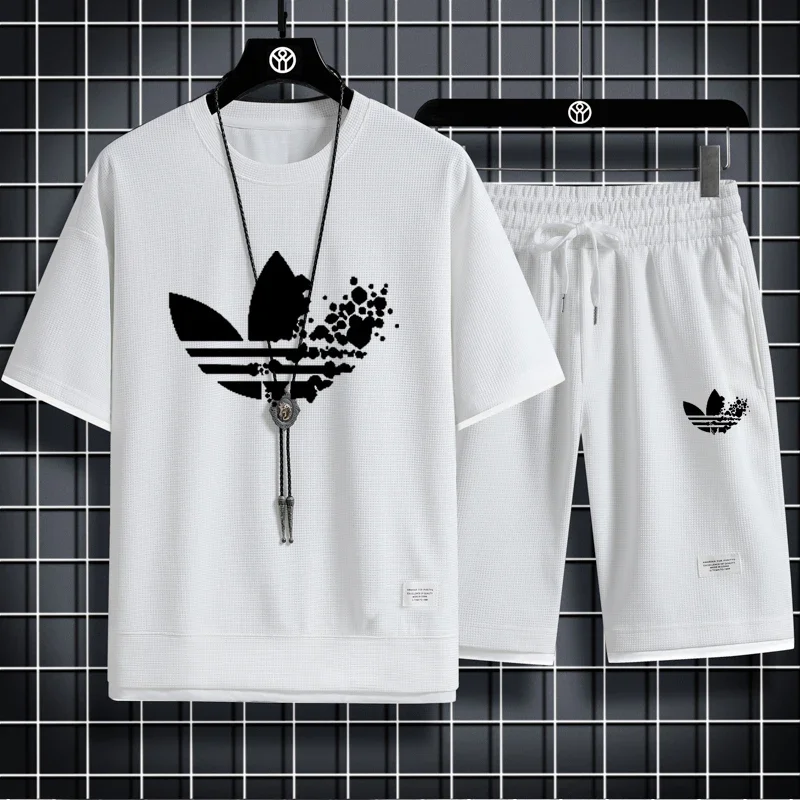 

2025 New men's new fashion printed short-sleeved T-shirt + shorts two-piece breathable quick-drying sports leisure jogging suit