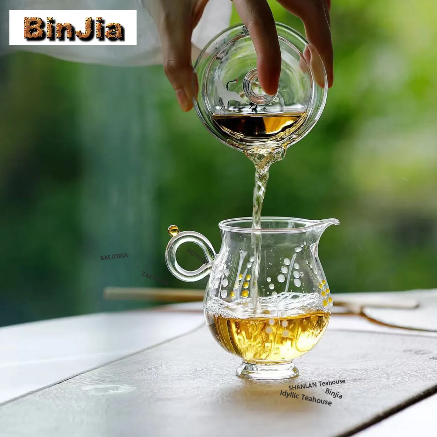 BAEJORIA 210ml High Borosilicate Glass Embossed Tea Pitcher Divide Tea Cha Hai Dispenser Justice Cup Fair Mug Tea Services