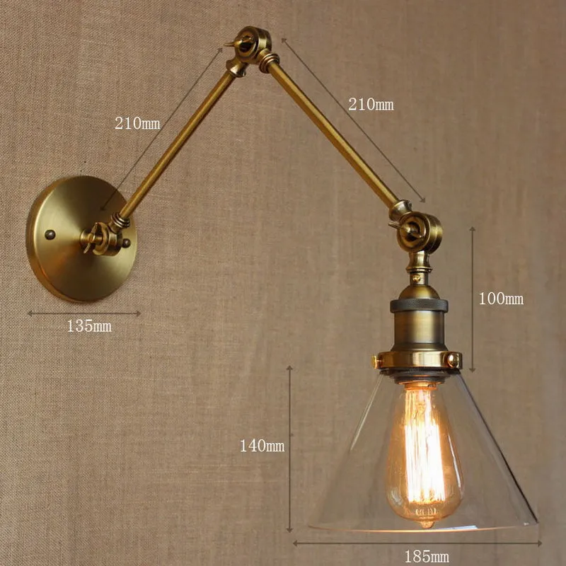 

Retro Two Swing Arm Wall Lamp Sconces Glass Shade Baking Finish Restoration Light Fixture,Wall Mount Swing Arm Lamps