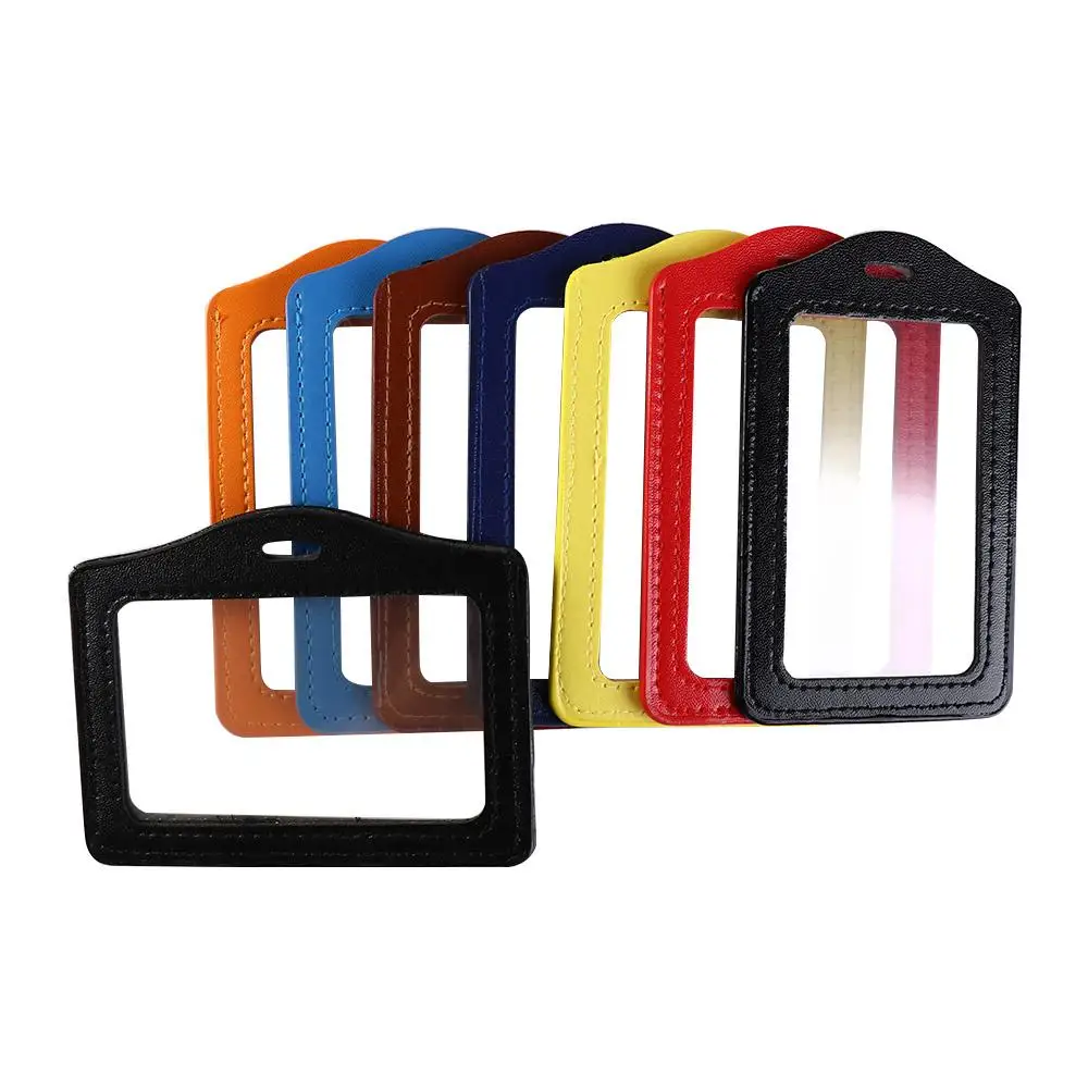 

PU Leather ID Badge Case Double-Sided Transparent Business Card Holder Colorful Employee Card Name Card Cover Office Supplies