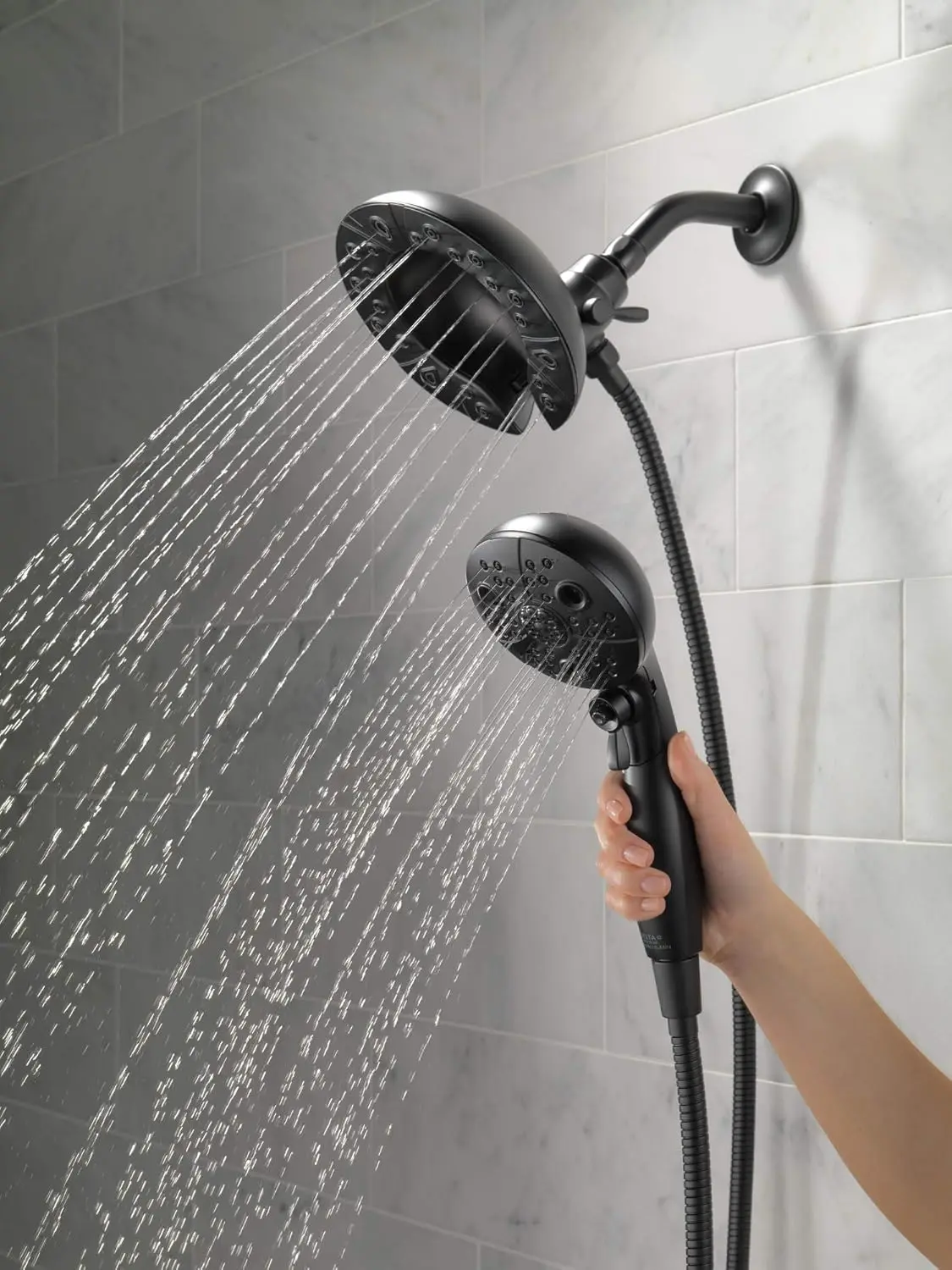 5-Spray In2ition Dual Shower Head with Handheld Spray, H2Okinetic Matte Black Shower Head with Hose, Showerheads