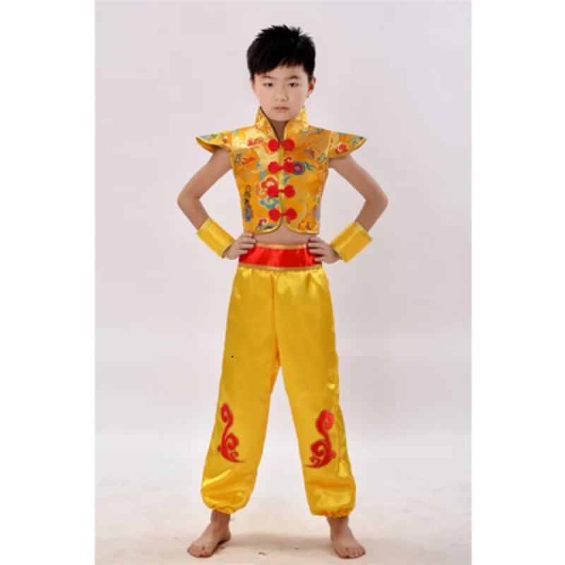 Costumes de danse folklorique Dragon Yangko pour enfants, Hanfu moderne pour filles et garçons, Costume de danse traditionnelle chinoise Lion Wushu Kung Fu