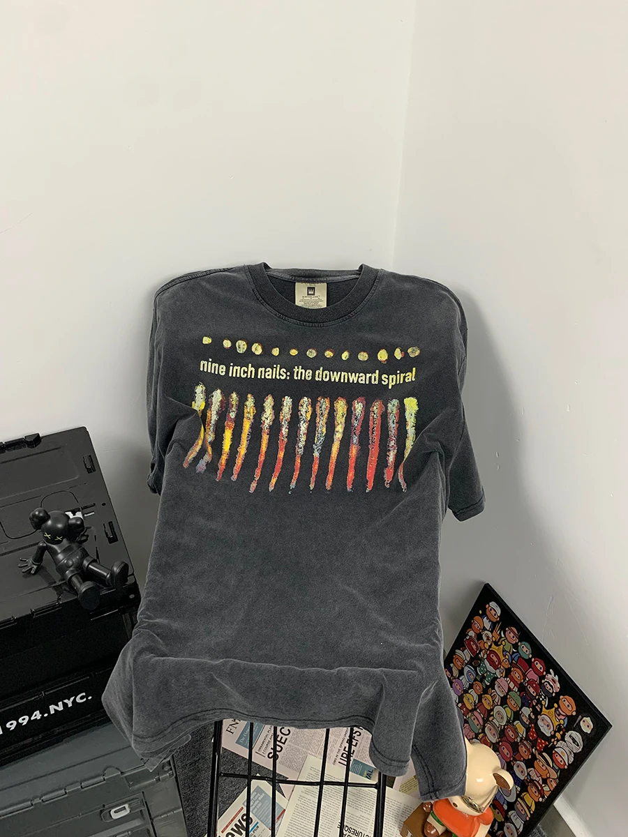 Extra Large 300 Pounds Short Sleeve Unisex T-Shirt Band Print High Street Hip Hop Trendy Vintage Cotton Breathable Summer Tee