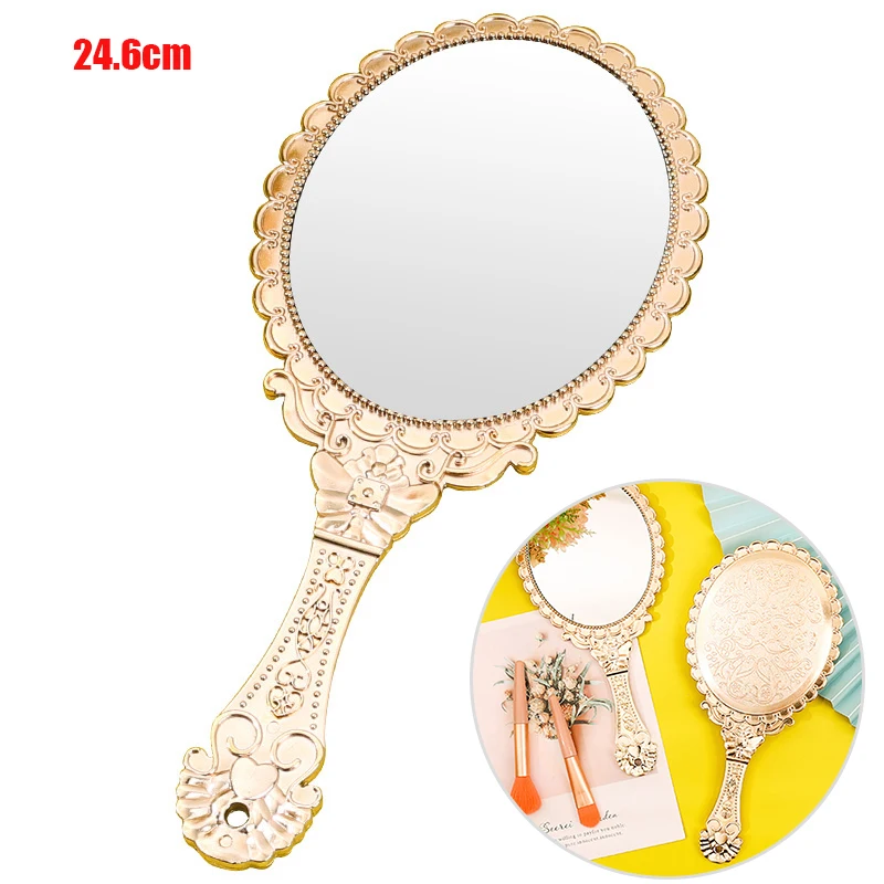 Hand Hold Portable Vintage Rose Gold Makeup Mirror Oval Round Mirror Noble Restore Ancient Ways Court Mirror Beauty Tool