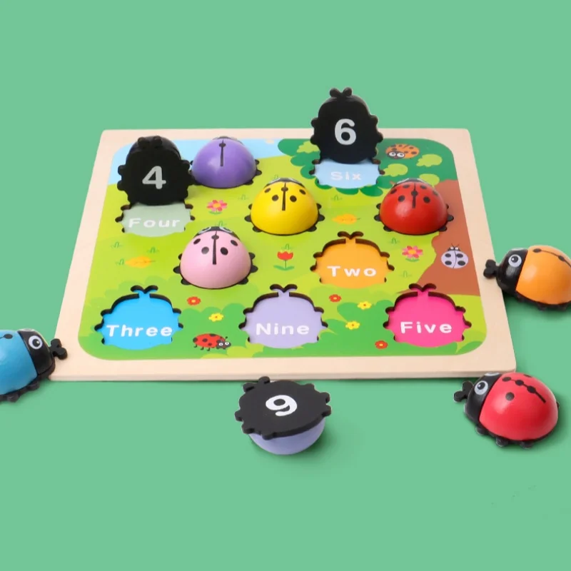 Montessori Counting Beetle Wooden Educational Toys for Kids Ladybug Stick Counting Game Math Toy Number Learning Early Education